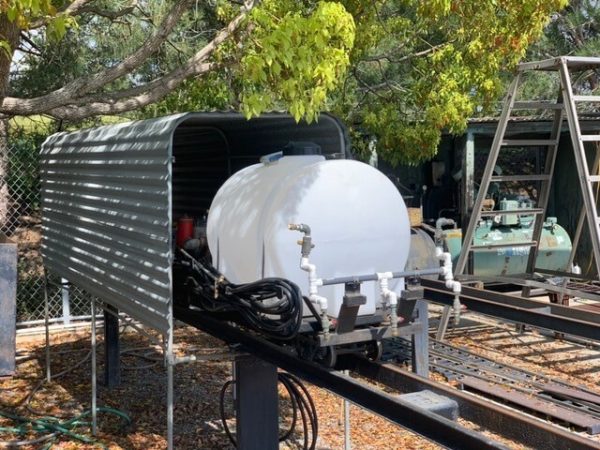 White tank car on the miniature railroad